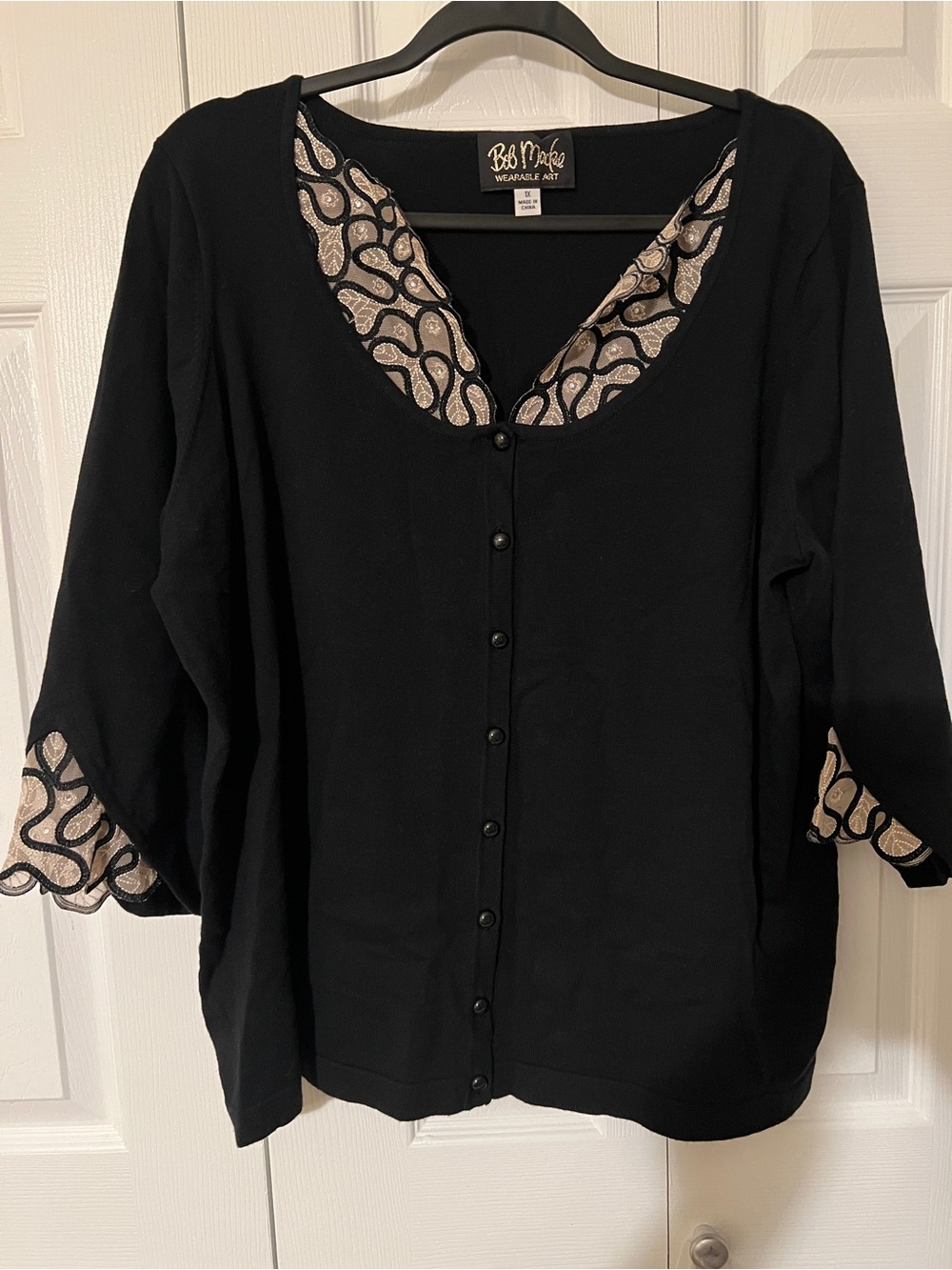 Bob Mackie Blouse with Gold Lace Insets